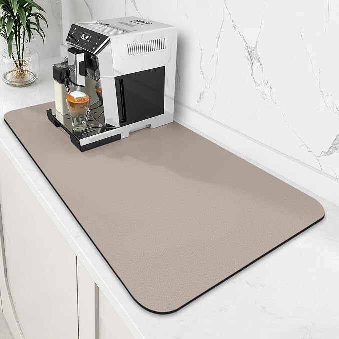 Coffee Mat Super Absorbent Dish Drying Mat Coffee Bar Mat 18"x 32", Khaki | Match with Coffee Machine Accessories Large Drying Mats for Kitchen Counter