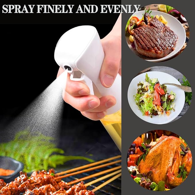 Oil Sprayer for Cooking -200ml Glass Olive Oil Sprayer, Cooking Sprayer, Kitchen Gadgets for Air Fryer, Canola Oil Spritzer, Widely Used for Salad Making, Baking, Frying, BBQ (Black)