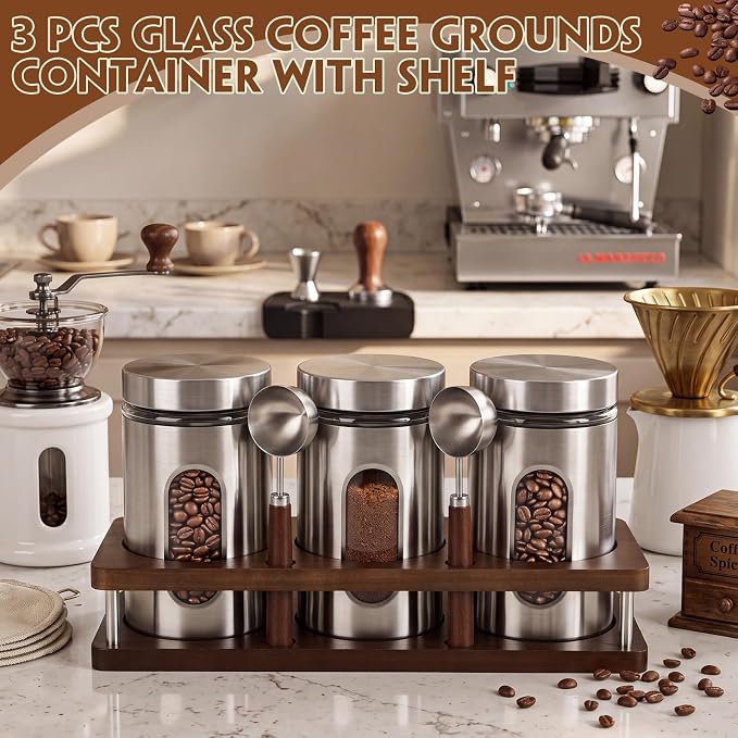 Coffee Ground Containers with Shelf,3,Classic Style,9.9 x 4.9''