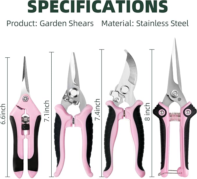 EWPJDK 4 Pack Garden Pruning Shears Scissors Clippers Stainless Steel | Gardening Shears, Gardening Shears, Pruning Snips for Gardening Tools, Securely Lock, Non-Slip, Ergonomically Designed