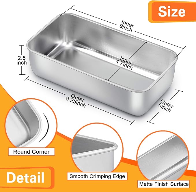 E-far Loaf Pan for Baking Bread, 9 x 5 Inch Stainless Steel Bread Pan, 3PCS | Non-Toxic Bread Tins for Homemade Banana Cake Meatloaf Brownies, Healthy & Easy Release, Dishwasher Safe