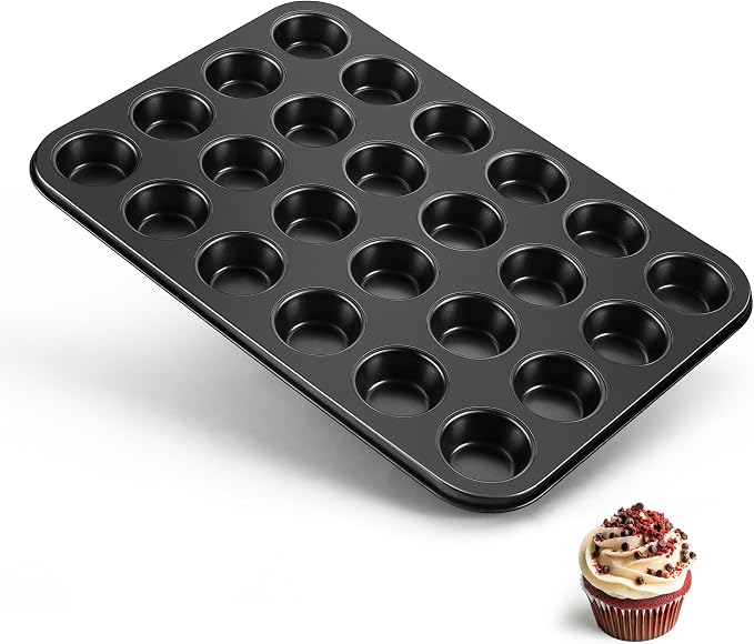 TeamFar Mini Muffin Pan, 24-Cup Non-Stick Cupcake Tray Tin for Baking | Carbon Steel Small Cup Cake Bakeware for Bite-Sized Cheesecake Tart Quiches, Even Baking & Effortless Release & Easy Clean