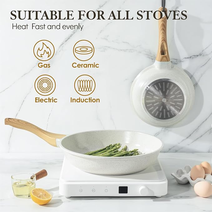 SENSARTE Nonstick Ceramic Frying Pan 12-Inch, Healthy Non Toxic Skillet, Induction Compatible Omelet Pan with Heat Resistant Handle, PFAS-Free, White