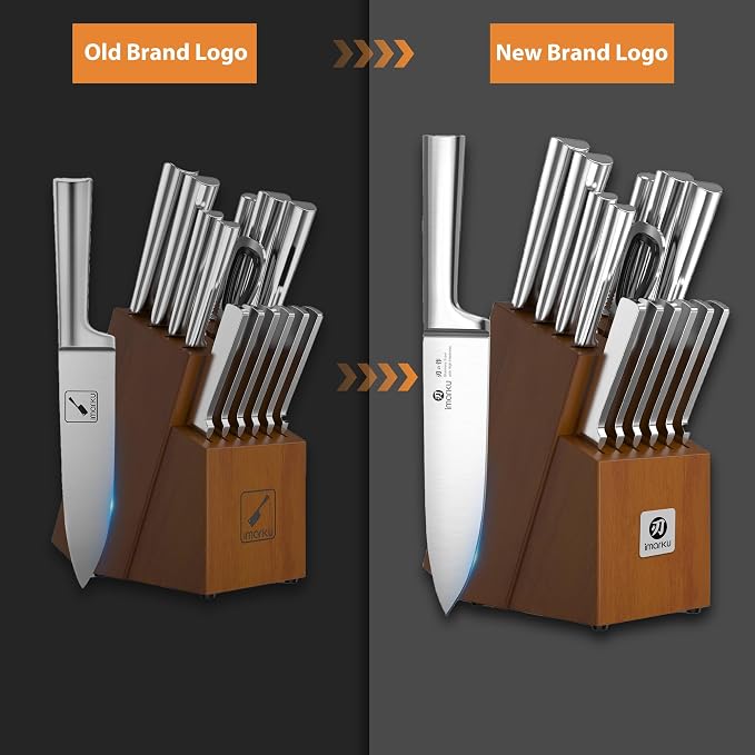 imarku 15-Piece Knife Block Set Built-in Sharpener, Japanese High Carbon Stainless Steel Kitchen Knife Set, Dishwasher Safe, Chef Knife Set with Wooden Knife Block, Santoku Knives for Kitchen Cooking | Japanese High Carbon Stainless Steel Kitchen Knife...