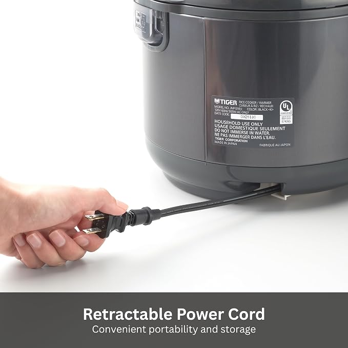 Tiger JNP-S18U-KY 10 Cup Capacity Rice Cooker with Non-Stick Inner Pot, Retractable Power Cord, and Keep Warm up to 12 hours, Black