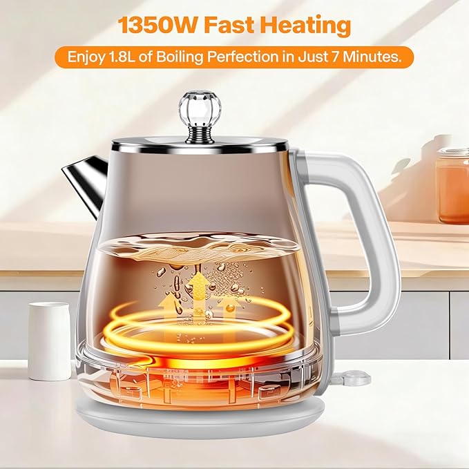 Electric Kettle 1.8L, Pearl White | Retro, 1350W Fast Boil, Stainless Steel Interior, BPA Free, Automatic Shut Off