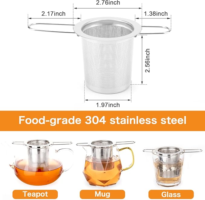 Tea Infuser, Evmliy Stainless Steel Tea Strainer Sitting in Mugs, Tea Infusers for Loose Tea, Tea Diffuser Long-Handled Tea Strainers Tea Filters, Loose Leaf Tea Steeper for Herbs Spices