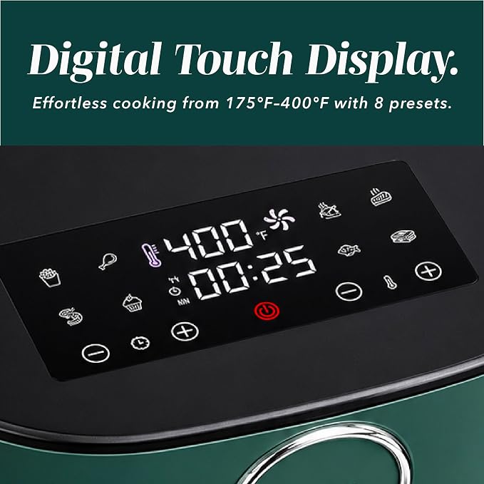 COOK WITH COLOR 1400W 5.5Qt Digital Kitchen Air Fryer with Glass Basket, 8 Presets Healthy Cooking Options, Bake, Fry, Reheat, 60-Min Timer, Adjustable Temperature Control 175°F–400°F, Sage