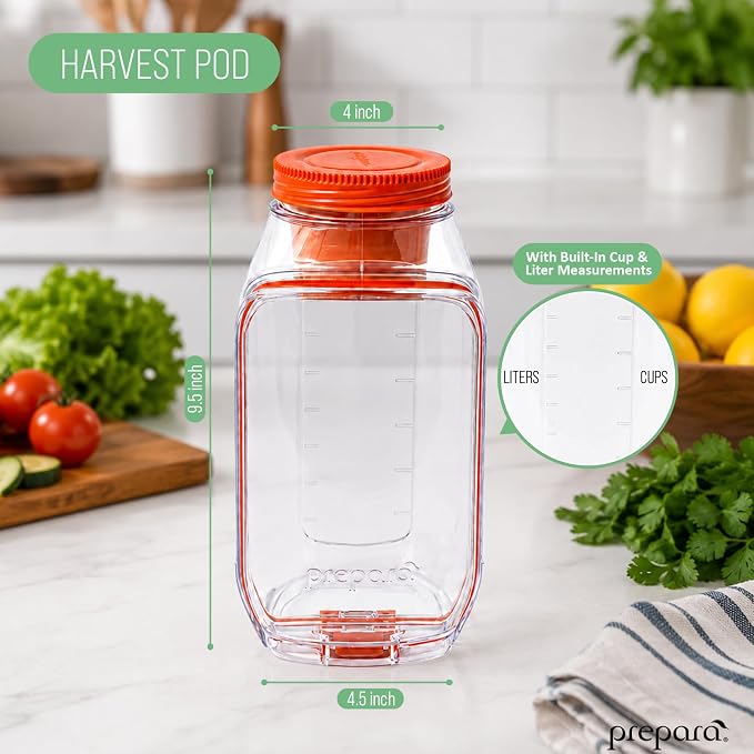 Prepara Classic Harvest Pod 6 Cups, Orange | Leakproof Meal Salad Jar On The Go