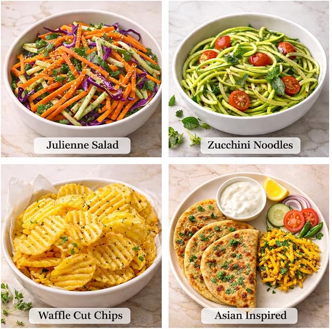 DINM Handheld Mandoline Slicer for Kitchen – Stainless Steel Vegetable Slicer with 3 Interchangeable Blades, Safety Food Holder, Potato, Cucumber & Carrot Cutter