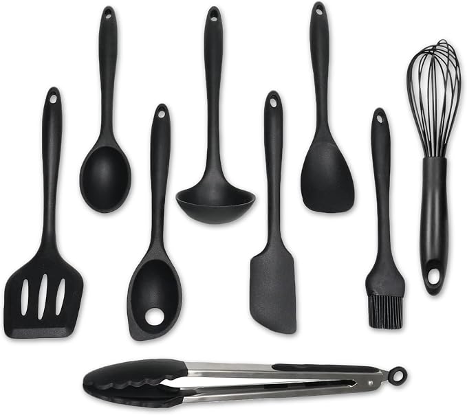 Chef Craft - Premium Silicone Kitchen Tools and Utensils Set, Non-Scratch, Withstands Temperatures up to 450°F, BPA-Free, 9 Piece Cooking Utensils Set, Black