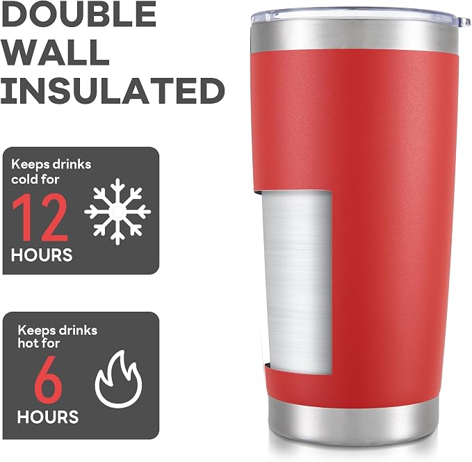 20 oz Tumbler with Lid Stainless Steel Insulated Tumblers Bulk Cups Mug | Double Wall Vacuum, Powder Coated, Keep Drinks Cold and Hot, Waterproof Lid, Fit of Car Cup Holders, Wine Red, 8 Pack