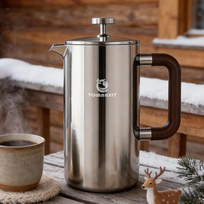 TOMAKEIT 1L/34 Oz French Press Coffee Maker,304 Stainless Steel Coffee Press,Durable & Easy Clean,Leak-Proof Design,Prensa Francesa Para Cafe for Home,Office,Camping (Silver-Upgrade)