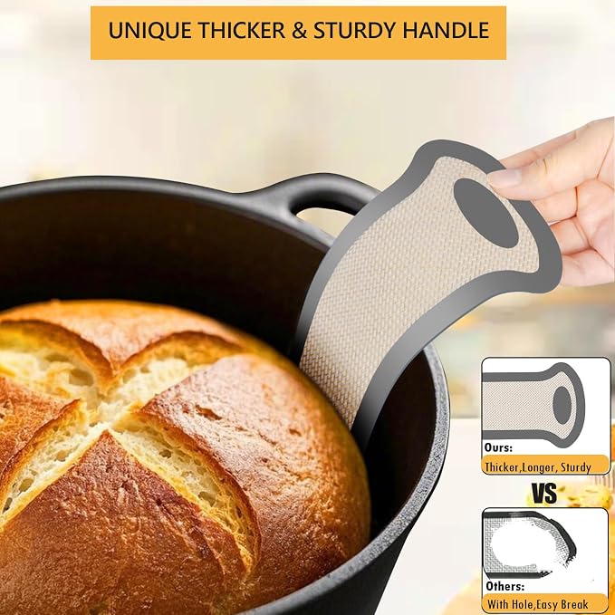 Silicone Bread Sling, Round and Oval Dutch Oven Baking Mat with Upgraded Handles, Non-Stick & Easy Clean Baking Mat to Transfer Sour Dough Easily, 2 Pcs Reusable Bread Mat Set
