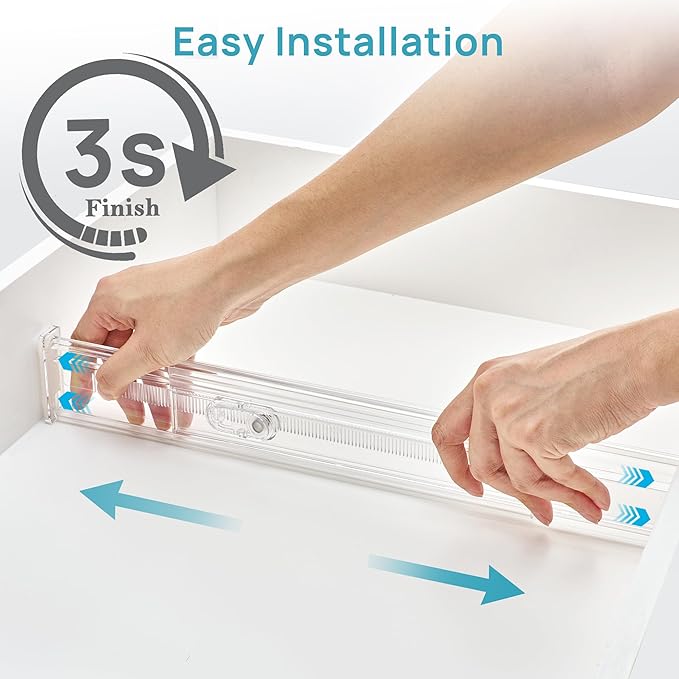 Vtopmart 2.36" Short Upgrade Drawer Dividers 12.8"-22.3" Expandable 12 Pack | Adjustable Kitchen Drawer Organizer, Clear Plastic Separator for Flatware, Utensils, Cutlery, Underwear Storage, Space Saving
