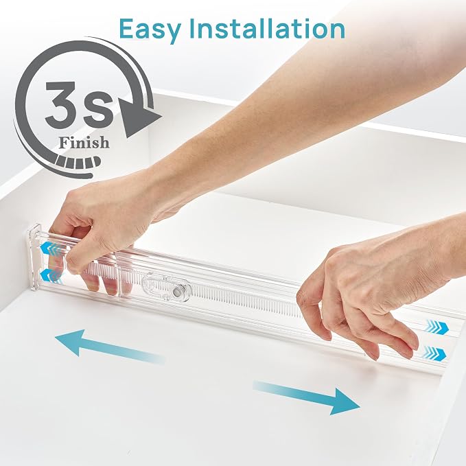 Vtopmart 2.36" Short Upgrade Drawer Dividers 12.8"-22.3" Expandable 8 Pack | Adjustable Kitchen Drawer Organizer, Clear Plastic Separator for Flatware, Utensils, Cutlery, Underwear Storage, Space Saving
