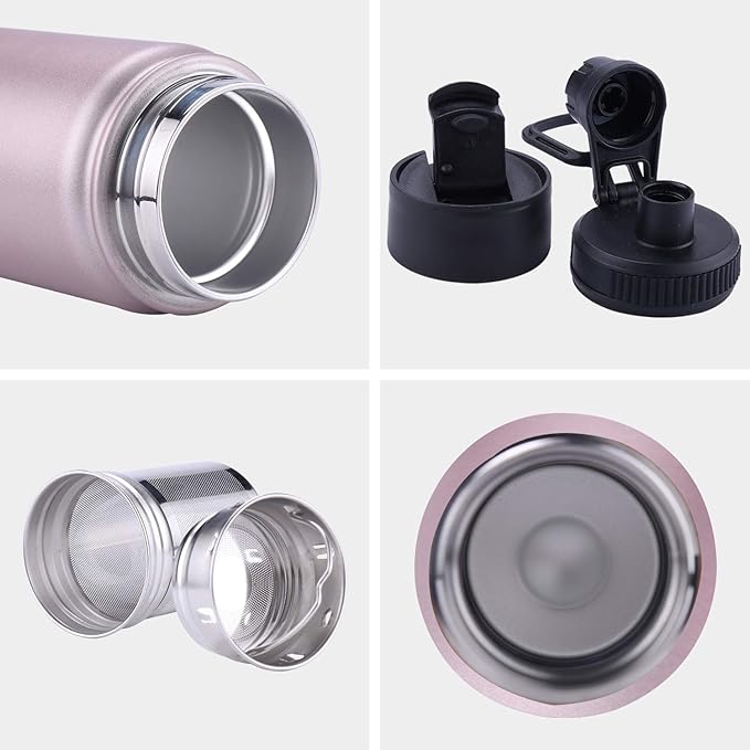 Sivaphe Infuser Travel Mug with Removable loose leaf Tea Strainer Tea Filter Water Bottle 18/8 Stainless Steel Insulated Tumbler for Women Rosegold