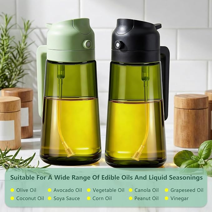 2-Pack Olive Oil Sprayer & Dispenser Bottle for Cooking, Air Fryer, BBQ, and Salad – 2-in-1 Oil Mister Kitchen Accessory