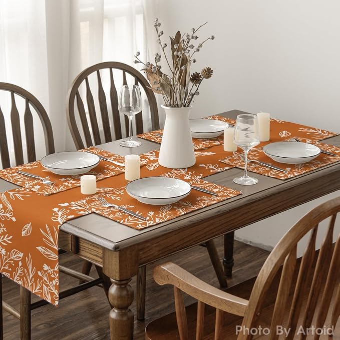 Artoid Mode Eucalyptus Leaves Fall Placemats Set of 4, 12x18 Inch Seasonal Autumn Thanksgiving Table Mats for Table Runner Kitchen Dining Decoration | Heat-Resistant Table Mats, Washable Seasonal Autumn Kitchen Dining Decor