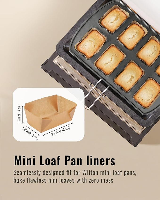 Bake Choice 100 Mini Loaf Pan Liners Compatible with Wilton Mini Loaf Pan | 3.15 * 1.97 * 1.57inch, Natural Parchment Paper Cupcake Liners, Petite Loaf Baking Cups for Cupcake, Muffin, Brownies