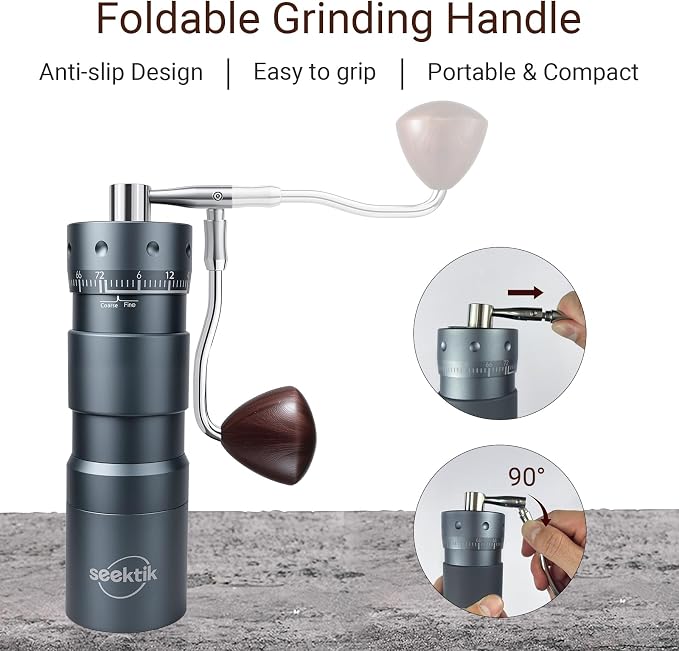 Manual Coffee Grinder Portable Hand Crank Coffee Mill for Home & Travel | Foldable Handle,Stainless Steel Conical Burr,for Espresso French Press Pour Over Drip, External Adjustable Setting,Grey