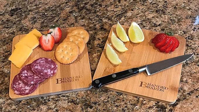 Small Mini All Natural Bamboo Cutting Board, Great for Apartments RV's Home Bar Charcuterie Backpacking Camping Bushcraft Dorm Rooms Picnics & Entertaining (2 Pack)