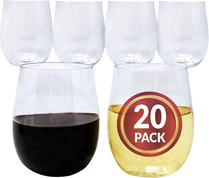 Reli. 12oz Plastic Wine Glasses, 20 Pack | Disposable, Stemless, Clear | Premium Plastic, Wine Glasses, BPA-Free, Stemless, Perfect for Events, Elegant