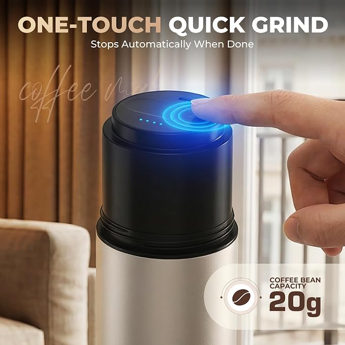 HAUSHOF Camping Coffee Maker, Coffee Grinder for Travel | 15 Cups per Charge;Portable Storage Bag;5 Grind Settings;USB-C Charging