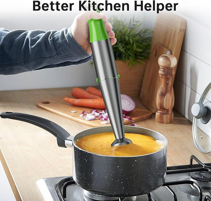 Turelar Immersion Blender Handheld Corded Hand Blenders Set 1100W, Trigger Variable Speed 5 in 1 Stick Emulsifier with Chopper, Whisk and Frother for Soup, Baby Food and Smoothies, Apple Green