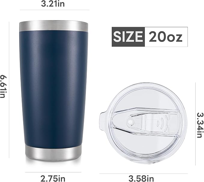 20 oz Tumbler with Lid Stainless Steel Insulated Tumblers Cups Travel Mug | Double Wall Vacuum, Powder Coated, Keep Drinks Cold and Hot, Waterproof Lid, Fit of Car Cup Holders, Navy