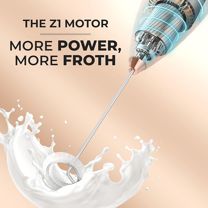 Zulay Kitchen Powerful Milk Frother Wand With Duracell Batteries - Ultra Fast Handheld Drink Mixer - Electric Whisk Foam Maker for Coffee, Lattes, Cappuccino & Matcha - Z1 Motor - Rose Peach