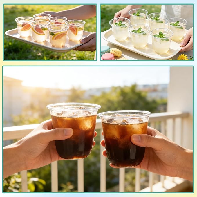 Alaeseje 100 Pcs Disposable Stemless Wine Glasses,12 oz Cocktail Cups | Round Bottom Clear Plastic Party Cups for Meeting Weddings Birthday Party Supplies