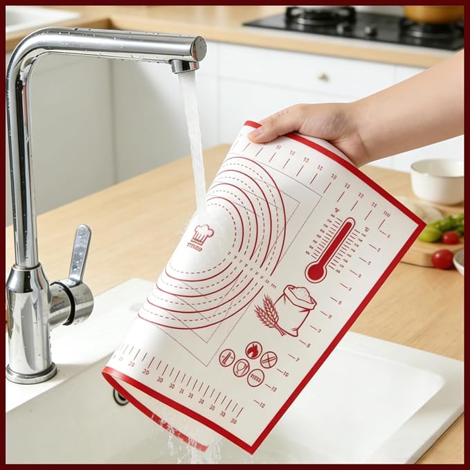 Silicone Pastry Baking Mat 16x24 Inch Large - Non-Stick Non-Slip Dough Rolling Mat with Measurement Markings for Kneading Pie Pizza Cookies Fondant Making Kitchen Counter Pad