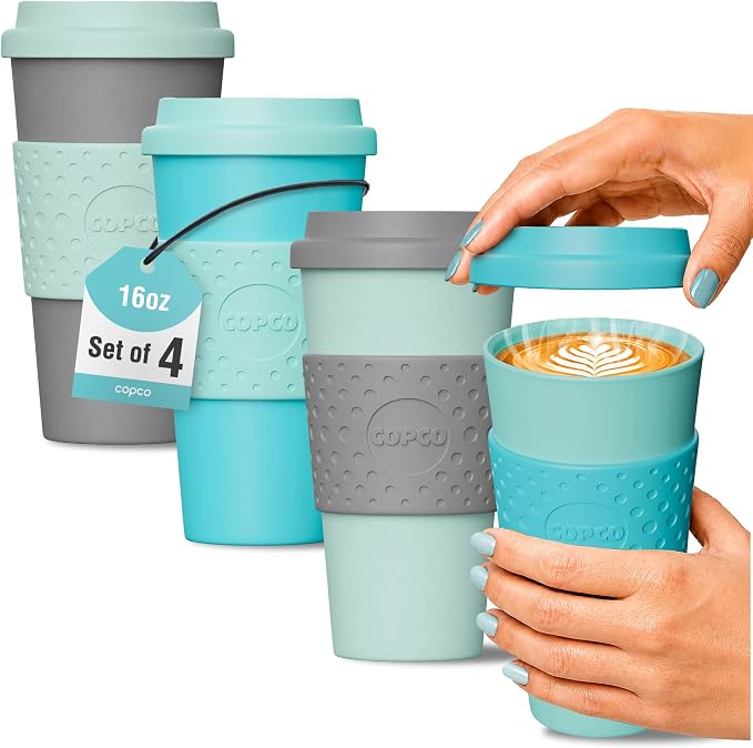 Copco Acadia Travel Mug, 16 Oz - Aqua & Mint/Aqua & Grey, Set of 4