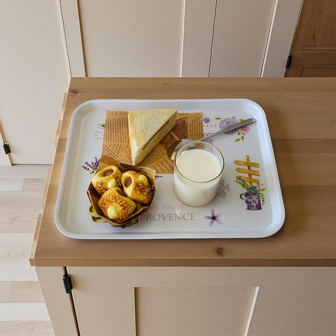 Large Floral Melamine Serving Trays 2 Pack Rectangle Food Platter | Stackable, Reusable, Raised Edge, Rectangular, Easy Clean,For Gift, Party, Decor, Home, Restaurant Use,Household Dining