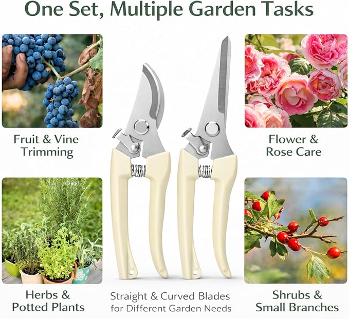 Pruning Shears,Ahoooot 2Pcs Pruning Shears for Gardening,Professional Garden Shears for Flowers, Bonsai and Fruits Picking (1pc Straight & 1pc Curved)