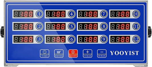 Precision Kitchen Timers for Cooking – 12 Channel Commercial Kitchen Timer Restaurant Kitchen Supplies – Stainless Steel Digital LED Chef Cooking Timer – Reminder Function, Loud Alarm, Blue