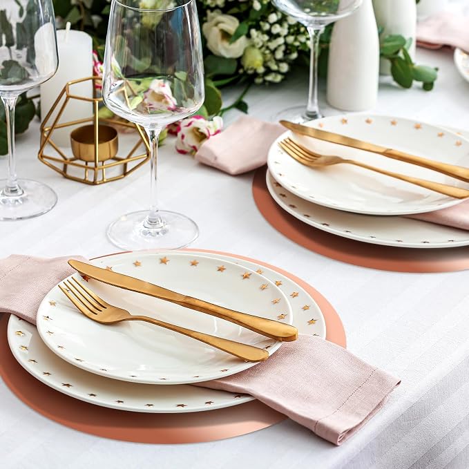 Tioncy 50 Pcs Rose Gold Round Paper Placemats Disposable Table Mats | Elegant Table Mats for Wedding Birthday Banquet, Decorative Paper Design, Festive Dining Decoration, Easy Cleanup Tabletop