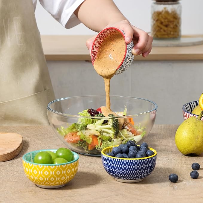 Selamica Ceramic 4 OZ Dipping Bowls Set of 6, Assorted Colors | 3.5 Inch Mini Bowl for Dipping, Side Dishes, Microwave Dishwasher Safe
