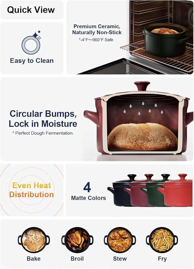 LE TAUCI 3 QT Ceramic Bread Baker with Lid for Sourdough, Covered Bread Baking Pot with Natural Steam Retention, High-Fired Stoneware, Oven Safe to 500°F, Midnight Blue