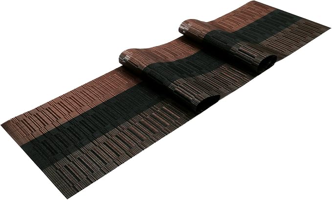 SHACOS Table Runners Woven Vinyl Table Mats 12x71 inch for Kitchen Dining Table Non Slip Washable, Ombre Coffee Black