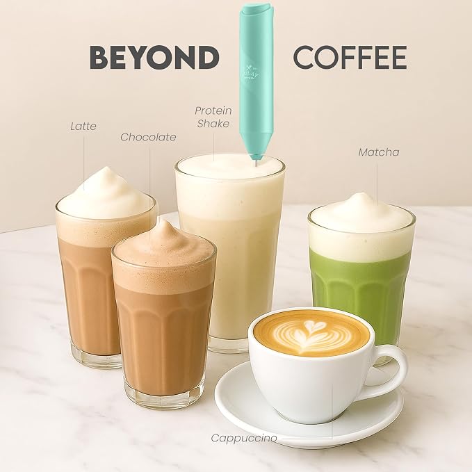 Zulay Kitchen Powerful Milk Frother Wand - Handheld Stainless Steel - Battery Operated Drink Mixer for Coffee, Lattes, Cappuccino, Matcha - Froth Mate Frother Gift - Crisp Mint