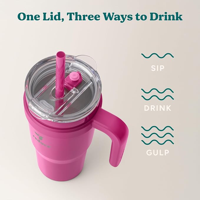 REDUCE 24 oz Stainless Steel Tumbler with Handle - Dual-Wall Vacuum Insulated Travel Mug, Sweat-Proof Lid & Reusable Straw - Keeps Drinks Cold for 24 Hrs, Fits Cupholders, Dishwasher Safe - Sangria
