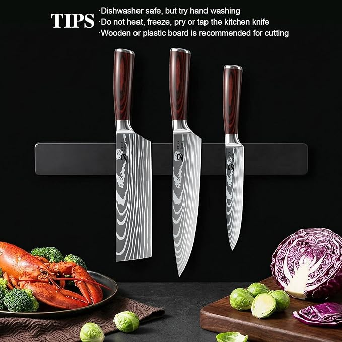 Kitchen Knife Set 3 Pieces, Professional Chef Knives Set Gift Box | High Carbon Stainless Steel Chef Knife Set with Ergonomic Pakkawood Handle, Sharp Cooking Knives for Kitchen & Home Cooking