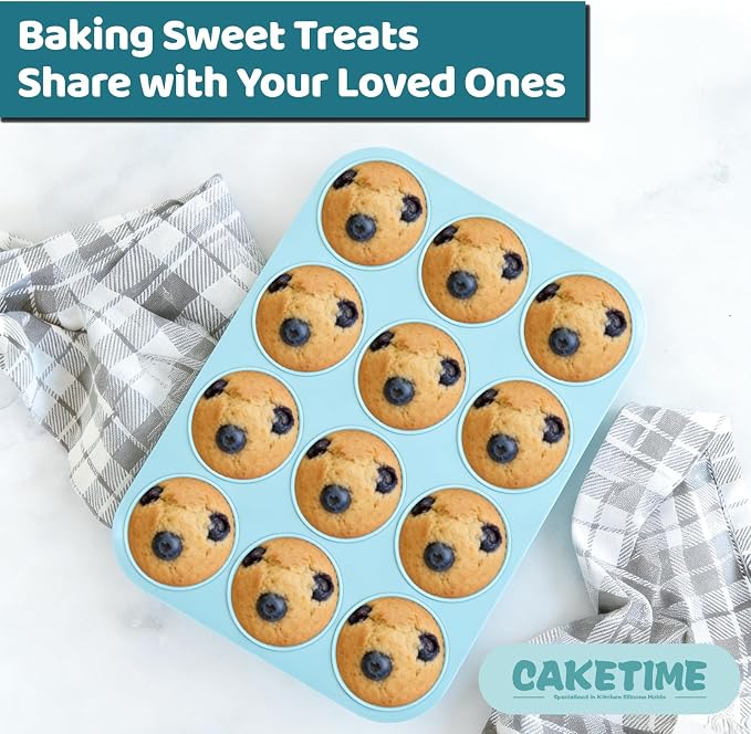 CAKETIME Silicone Muffin Pans for Baking, 2 Pack Regular Size Muffin Pan 12 Cups Non Stick Silicone Molds for Baking Muffin, Egg Bites, Cupcake BPA Free