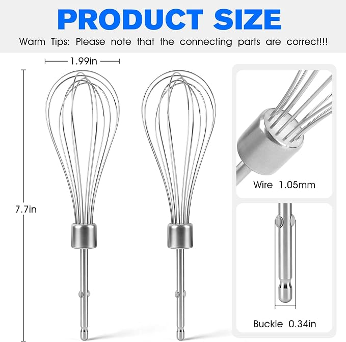 Hand Mixer Whisk Attachment Replacement Hamilton Beach Hand Mixer Attachments 62682RZ 62692 62695V 64699 62632R 62630R 62633R,Stainless Steel Hamilton Beach Hand Mixer Beater Parts - 2 Pack