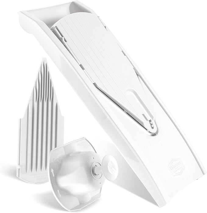 Borner Mandoline Food Slicer V1 (Basic Set) by Reston Lloyd • V-Slicer with Food Holder • Made in Germany • Fruit & Vegetable Chopper • Multiple Settings • Color: White