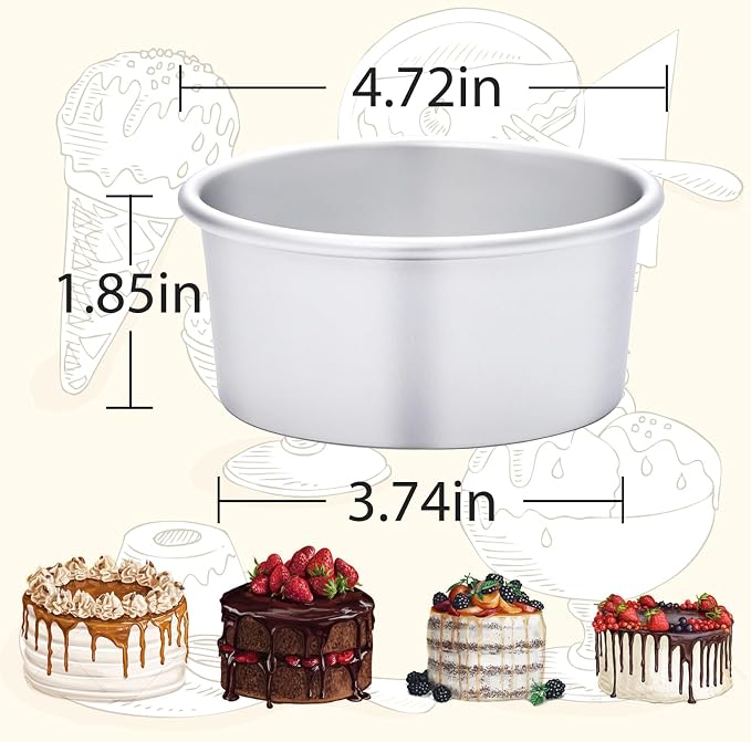 4 x 2 inch Round Cake Pan Set of 4, Aluminum Baking Pans for Mini Cakes, Heavy Duty Non-Stick, Evenly Baking Tools for Home Kitchen, Birthday Wedding Anniversary