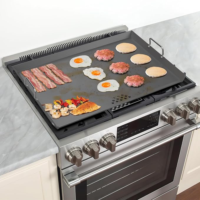 Stanbroil Flat Top Griddle for Standard 30-Inch Ranges | Fits 30" Gas, Radiant Glass Ceramic & Electric Coil Ranges, Not for Induction or In-Counter Cooktops, Includes Drip Trays