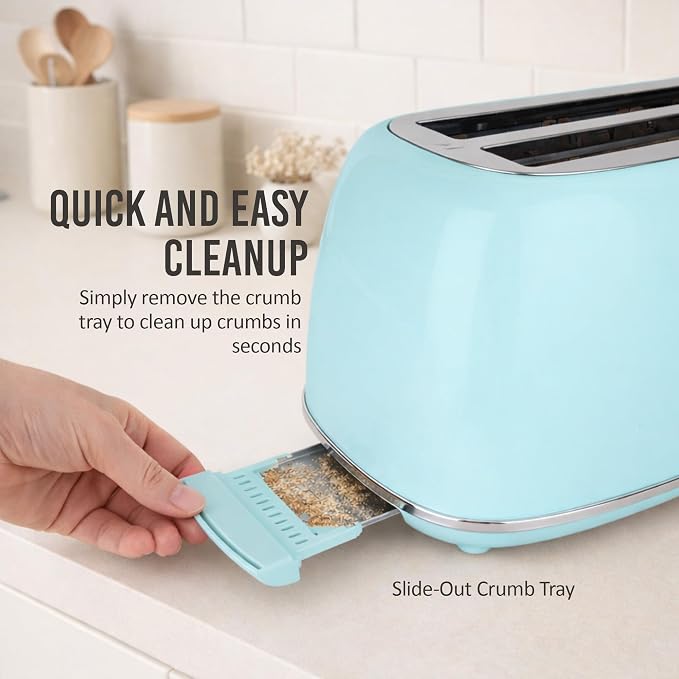 Nostalgia Classic Retro 2-Slice Toaster- Vintage Design- Enamel Coated Steel Body- Wide Slots for all Breads- Crumb Tray, Cord Storage- Defrost,Cancel and Bagel Function & 6 Toasting Levels- Aqua